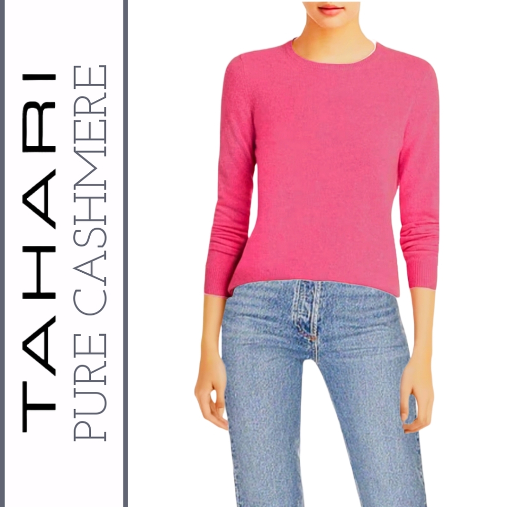 S/M 2-Ply 100% Cashmere Tahari Crew Neck Sweater